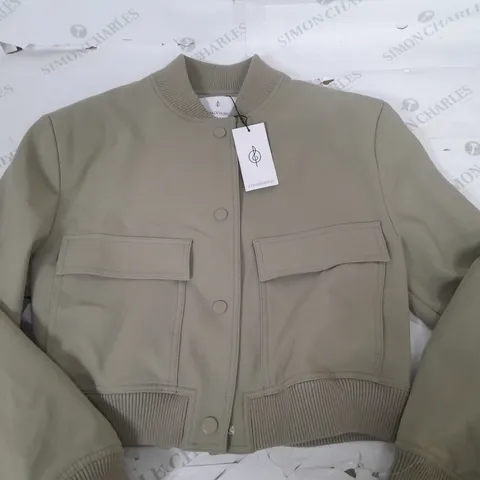 STRADIVARIUS BUTTON FRONT JACKET IN OLVE GREEN - S