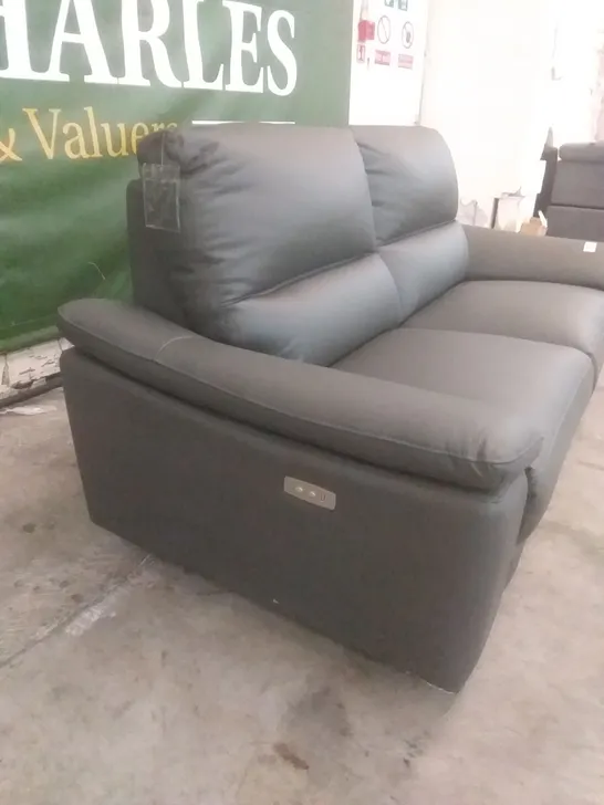 DESIGNER POWER RECLINING 3 SEATER SOFA CHARCOAL LEATHER