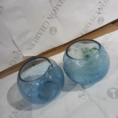 SET OF 2 BUBBLE TEALIGHT HOLDERS - BLUE