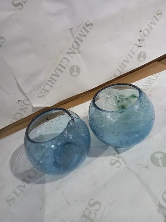 SET OF 2 BUBBLE TEALIGHT HOLDERS - BLUE