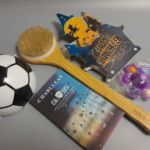 LOT OF 5 ASSORTED HOUSEHOLD ITEMS TO INCLUDE SCREEN PROTECTOR, H&S BACK BRUSH AND PLASTIC FOOTBALL