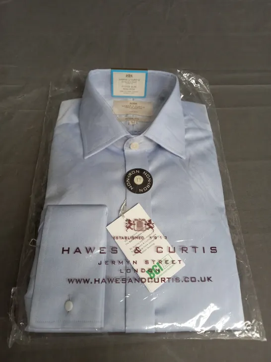 HAWES & CURTIS FITTED SLIM SHIRT IN BLUE SIZE 14.5/33