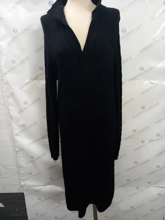 RALPH LAUREN BLACK KNIT LONGLINE V-NECK DRESS - XL