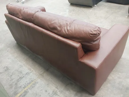 DESIGNER 3 SEATER TAN LEATHER SOFA 