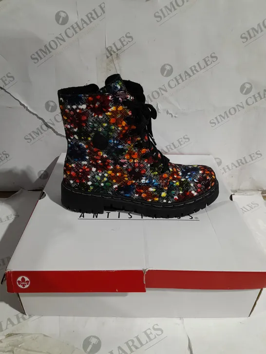 BOXED RIEKER MULTI COLOUR LACE UP BOOTS, MULTI COLOUR - SIZE 5