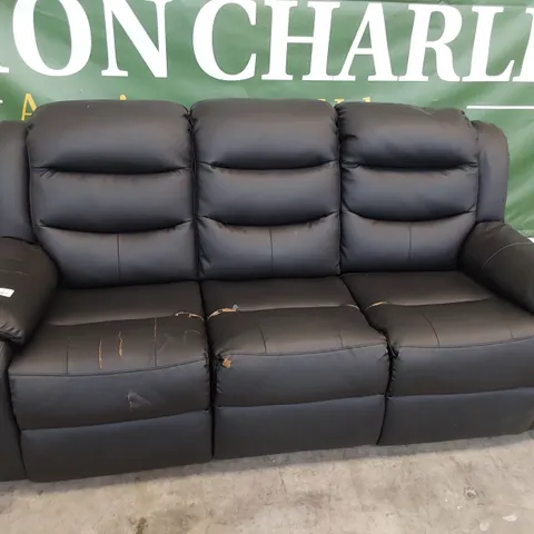 DESIGNER MANUAL RECLINING THREE SEATER SOFA BLACK FAUX LEATHER 