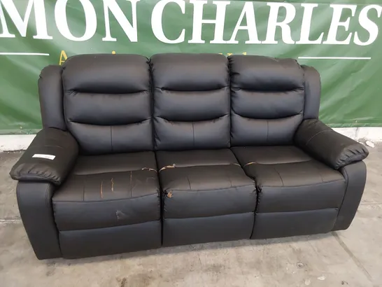 DESIGNER MANUAL RECLINING THREE SEATER SOFA BLACK FAUX LEATHER 