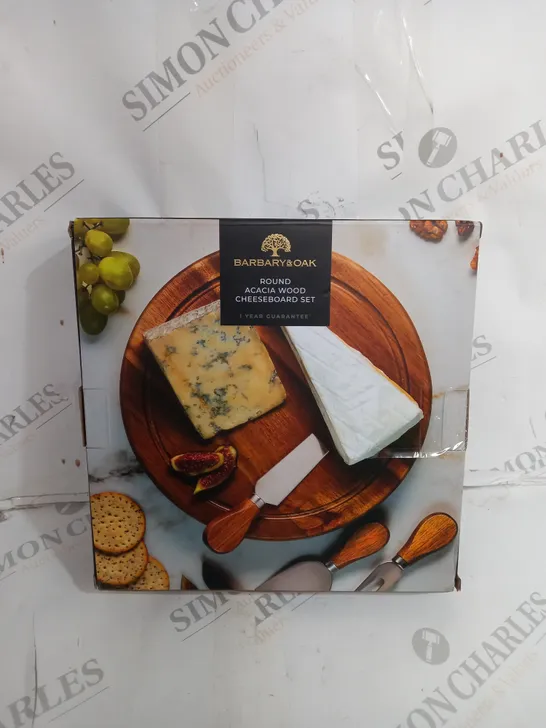 BOXED BARYBARY & OAK ROUND ACACIA WOOD CHEESEBOARD SET