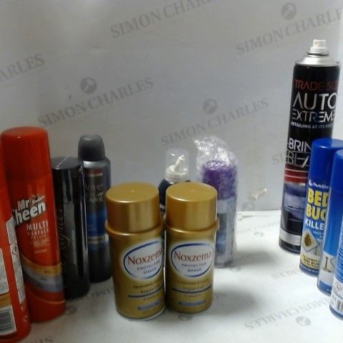 LOT OF ASSORTED ITEMS TO INCLUDE; POLISH, BED BUG KILLER,, SHAVING FOAM ETC