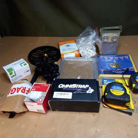 LOT OF ASSORTED ITEMS TO INCLUDE TAPE MEASURES, RADIATOR VAVLES