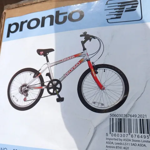 BRAND NEW BOXED PRONTO 20" SIX SPEED MOUNTAIN BIKE WITH FRONT AND REAR V BRAKES AND ALLOY RIMS