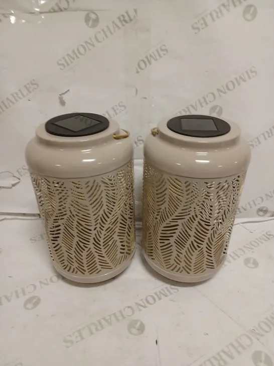 GARDEN REFLECTIONS SET OF 2 PATTERNED SOLAR LANTERNS, LEAF