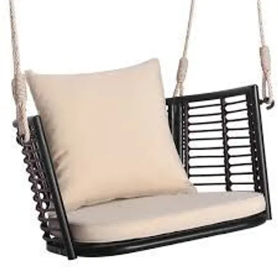 BOXED COSTWAY PATIO HANGING RATTAN BASKET CHAIR SWING HAMMOCK CHAIR W/SEAT CUSHION - BROWN