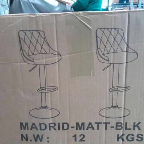 BOXED PAIR OF MADRID BLACK FAUX LEATHER BAR STOOLS