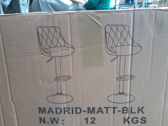 BOXED PAIR OF MADRID BLACK FAUX LEATHER BAR STOOLS