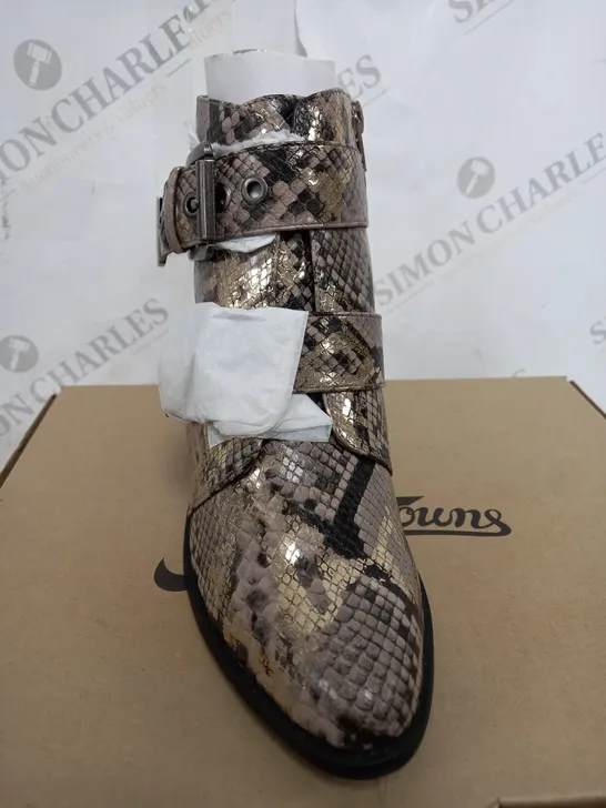 BOXED JOE BROWNS LOW HEEL BOOTS SNAKE SKIN - UK SIZE 3