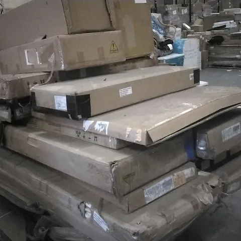 PALLET OF ASSORTED FLATPACK FURNITURE PARTS INCLUDING CAMBERLEY WARDROBE PARTS, SLIDING WARDROBE PARTS, CREAM OAK TABLE