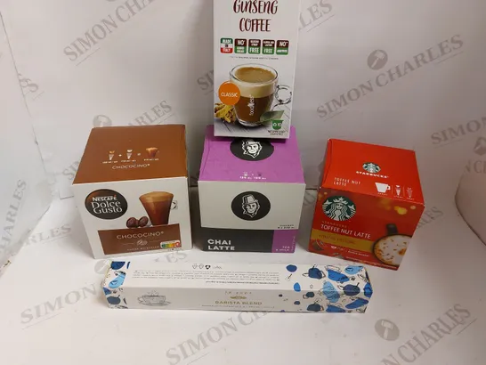 BOX OF APPROX 6 ITEMS TO INCLUDE NESCAFE COFFEE PODS, STARBUCKS PODS AND FOODNESS GUISENG COFFEE