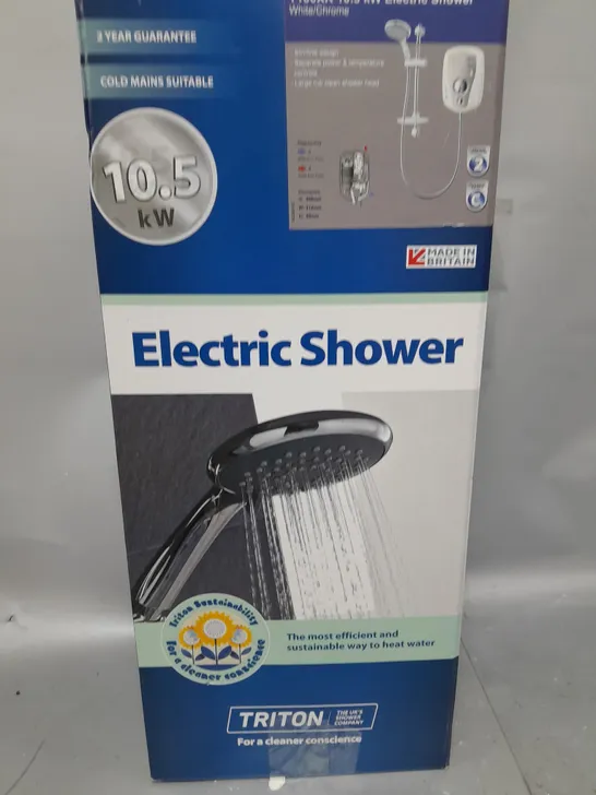 TRITON T100XR 10.5KW ELECTRIC SHOWER WHITE & BRUSHED CHROME FASCIA