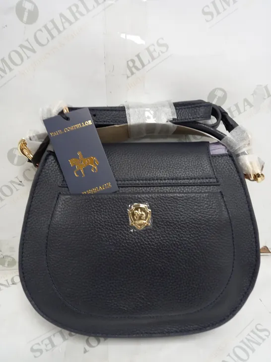 PAUL COSTELLOE DRESSAGE HAND BAG IN DARK BLUE & BROWN 