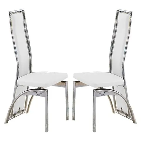 BOXED SET OF 2 CHICAGO FAUX LEATHER DINING CHAIRS IN WHITE WITH CHROME LEGS (2 BOXES)