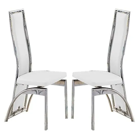 BOXED SET OF 2 CHICAGO FAUX LEATHER DINING CHAIRS IN WHITE WITH CHROME LEGS (2 BOXES)