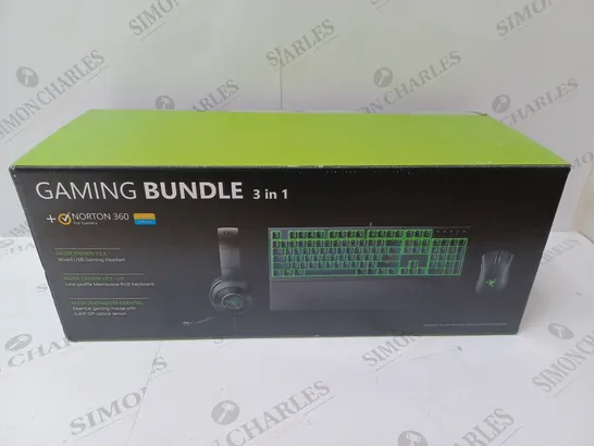 BRAND NEW BOXED RAZER GAMING BUNDLE 3 IN 1 TO INCLUDE - GAMING HEADSET, MEMBRANE RGB KEYBOARD AND ESSENTIAL GAMING MOUSE