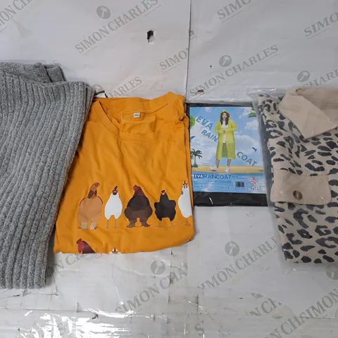BOX OF APPROXIMATELY 25 ASSORTED CLOTHING ITEMS TO INCUDE - SHIRT , TOPS, TROUSER, ETC