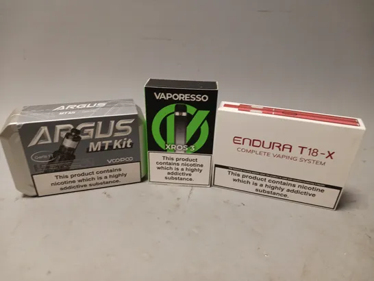 APPROXIMATELY 20 VAPES & E-CIGARETTES TO INCLUDE INNOKIN ENDURA T18-X, VAPORESSO XROS 3, VOOPOO ARGUS MT KIT, ETC