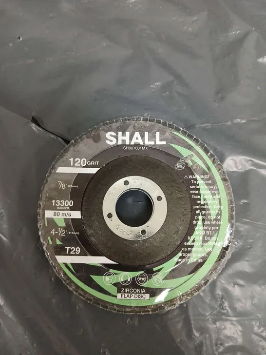 SEALED SHALL ZIRCONIA FLAP DISC 120 GRIT 7/8" 13300 MAX RPM