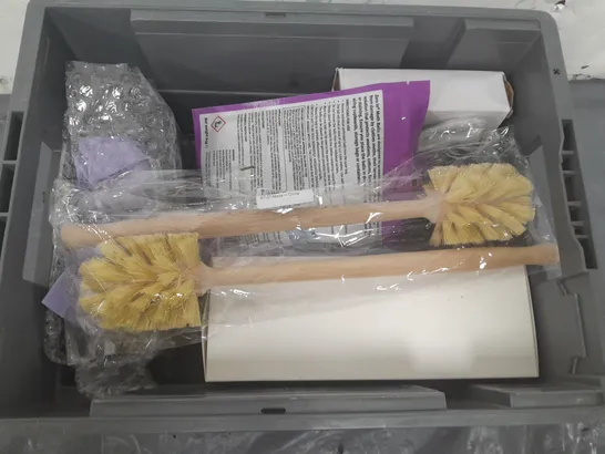 APPROXIMATELY 12 ASSORTED HOUSEHOLD ITEMS TO INCLUDE STORAGE BOX, MOTH BALLS, STAPLES, ETC