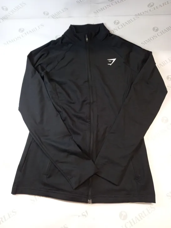 GYMSHARK ZIP THROUGH RUNNING TOP IN BLACK SIZE MEDIUM