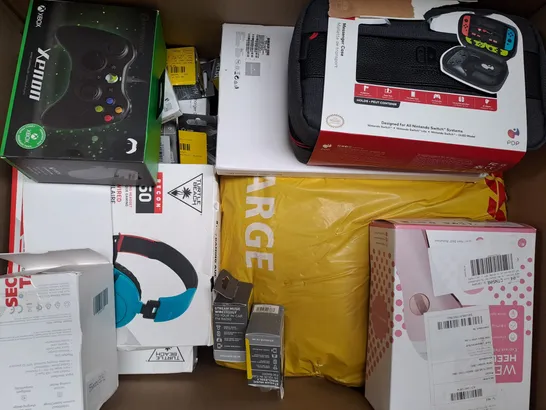 BOX OF APPROXIMATELY 20 ASSORTED ELECTRICAL ITEMS TO INCLUDE FACE ROCKET FACIAL FIRMING AND TONING DEVICE, WALL MOUNTS FOR SONOS SPEAKERS, XBOX WIRED CONTROLLER, ETC - COLLECTION ONLY