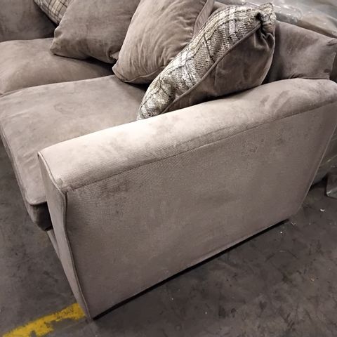 DESIGNER HARMONY TAUPE FABRIC THREE SEATER SOFA WITH SCATTER CUSHIONS 