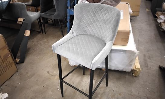 DESIGNER LIGHT GREY VELVET DINING CHAIR STOOL WITH BLACK LEGS 