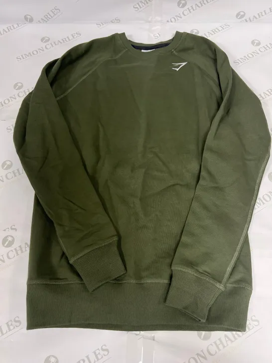 GYMSHARK CREWNECK SWEATER IN OLIVE GREEN SIZE XS 