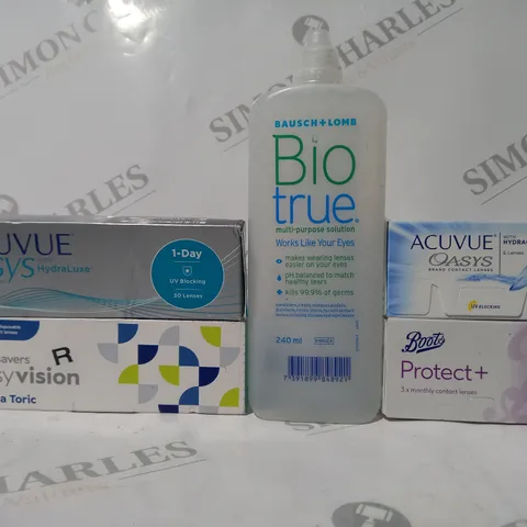 APPROXIMATELY 20 ASSORTED HOUSEHOLD ITEMS TO INCLUDE ACUVUE OASYS CONTACT LENSES, PROTECT + CONTACT LENSES, ETC