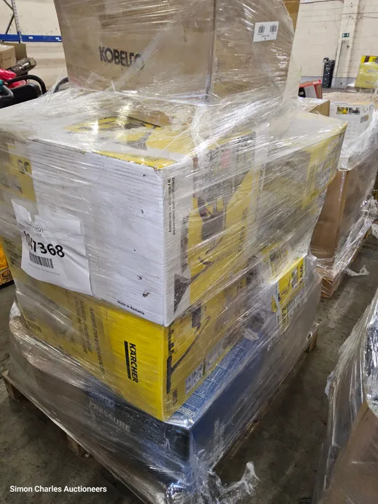 PALLET OF APPROXIMATELY 32 UNPROCESSED RAW RETURN KARCHER, DRAPER AND BOSCH PRESSURE WASHERS AND ELECTRICAL CLEANING GOODS TO INCLUDE;