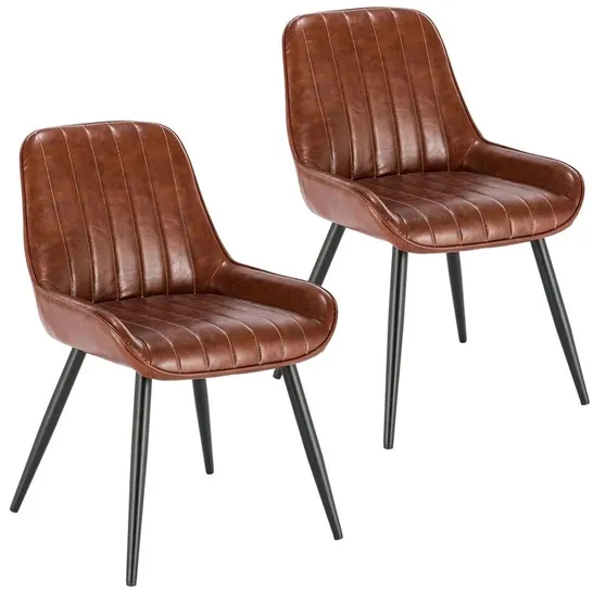 BOXED PAIR OF BROWN LEATHER UPHOLSTERED DINING/SIDE CHAIRS (SET OF 2 IN 1 BOX)