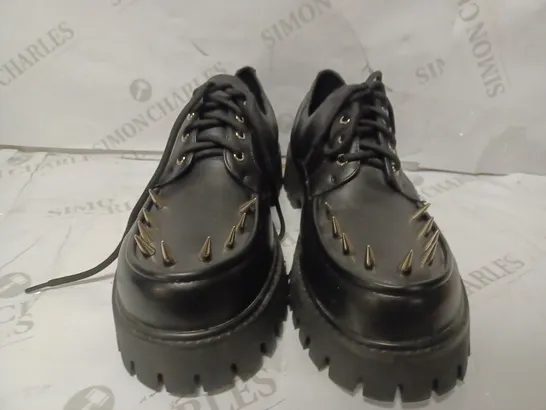 PAIR OF KOI DESIGNER VEGAN LACE UP SPIKED PLATFORM SHOES IN BLACK - SIZE 9