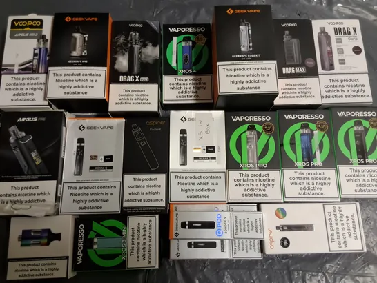 LOT OF 20 ASSORTED E-CIGARETTE SMOKING ITEMS TO INCLUDE GEEKVAPE, VAPORESSO AND VOOPOO