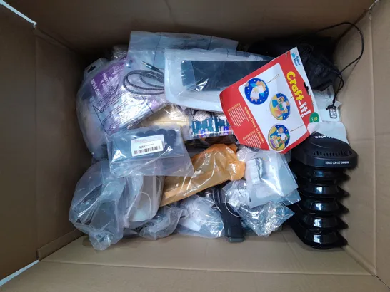 LARGE BOX OF ASSORTED HOUSEHOLD ITEMS TO INCLUDE AIR DRY CLAY SET, PHONE CASES AND MINI RADIATOR