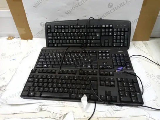 LOT OF APPROXIMATELY 10 ASSORTED KEYBOARDS TO INCLUDE FUJITSU WIRED KEYBOARD (KB410 G), DELL WIRED KEYBOARD (KB1421), BLACK WIRED KEYBOARD (KB-0325), ETC