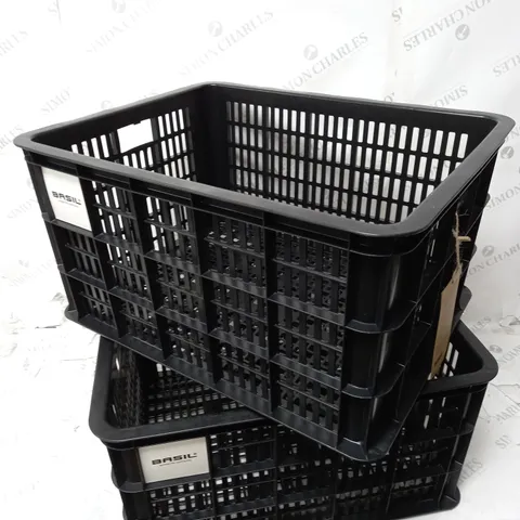 TWO BASIL BLACK PLASTIC RECYCLING CRATES LARGE