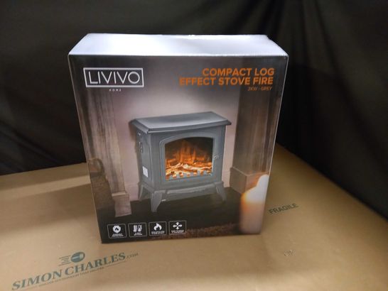 BOXED LIVIVO COMPACT LOG EFFECT STOVE FIRE IN GREY - 2KW