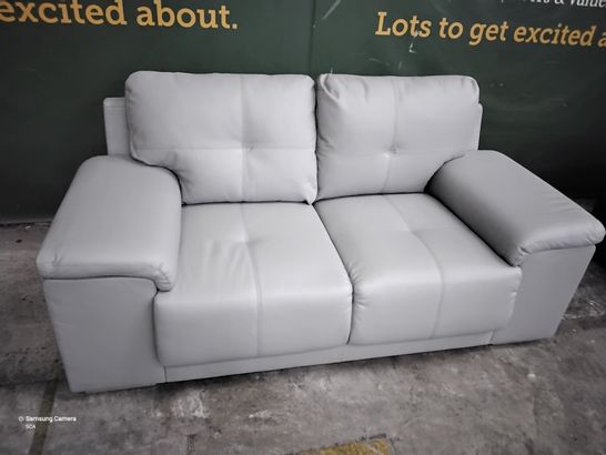 DESIGNER GREY LEATHER FIXED TWO SEATER SOFA 