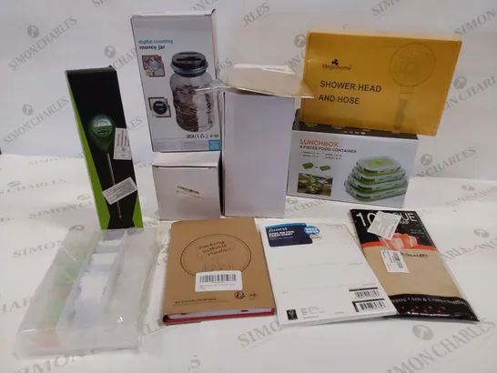 BOX OF 12 BRAND NEW ITEMS TO INCLUDE FILOFAX DIARY, THREE TRAVEL MUGS, SHOWER HEAD