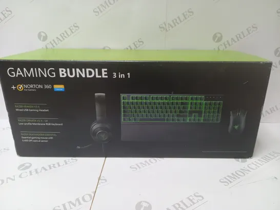 BRAND NEW BOXED RAZER GAMING BUNDLE 3 IN 1 TO INCLUDE - GAMING HEADSET, MEMBRANE RGB KEYBOARD AND ESSENTIAL GAMING MOUSE