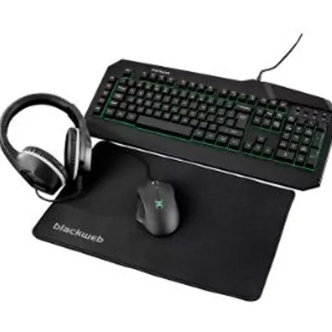 2 BRAND NEW BOXED BLACK WEB 4 IN 1 GAMING KIT INCLUDING; MOUSE, KEYBOARD, HEADSET AND MOUSE MAT