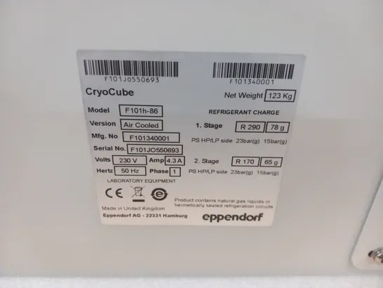 BRAND NEW EPPENDORF CRYO CUBE F101H ULT FREEZER S/N F101JO550693